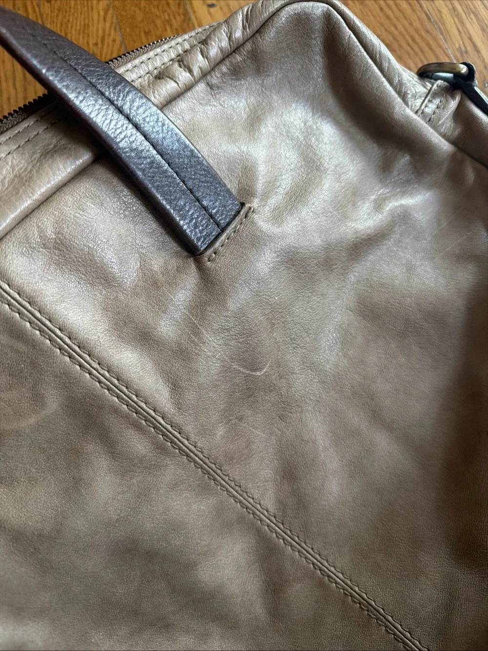 Boss Beige Canvas Laptop Bag with Brown Leather Handles